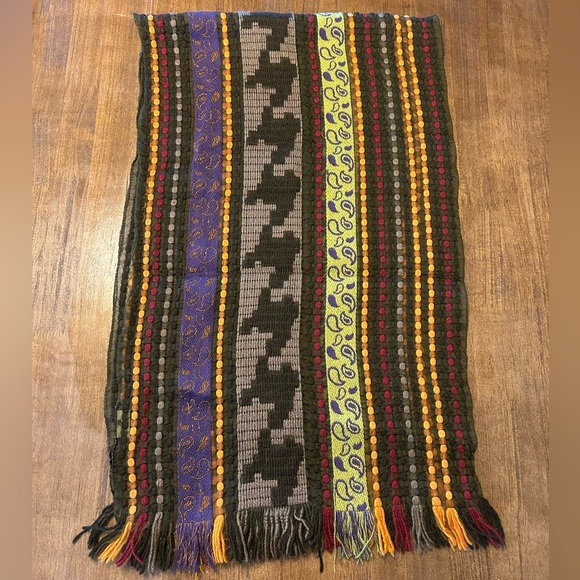 Etro Milano Multicolor Wool Scarf Paisley Stripes - Picture 3 of 5